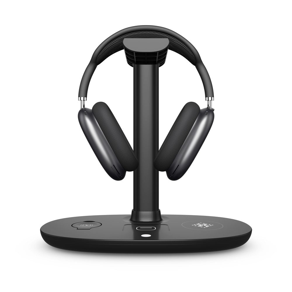 B-15A 4-in-1 Wireless Charger Headset Hanger QC 3.0 Charging Station Headset Holder for Smartphones/Smartwatch/Earbuds/Headset