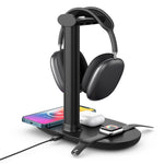 B-15A 4-in-1 Wireless Charger Headset Hanger QC 3.0 Charging Station Headset Holder for Smartphones/Smartwatch/Earbuds/Headset