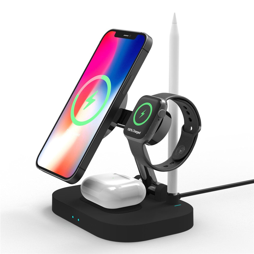 F22 15W 4-i-1 trådløs MagSafe-oplader til iPhone 12 / 13 / 14 / serie / Apple Watch / AirPods Pro / Apple Pencil Bærbar Opladerstander Multifunktionel Sammenfoldelig Opladerdock (CE)