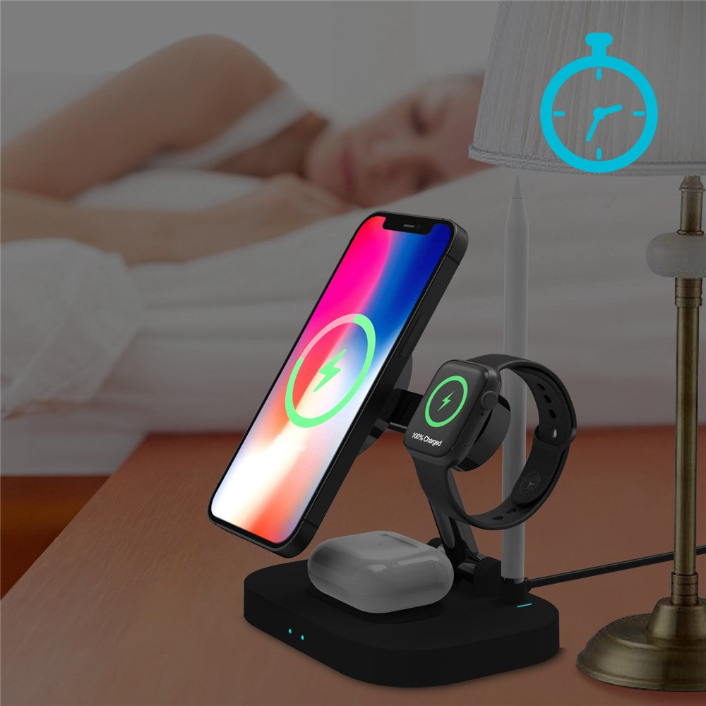 F22 15W 4-i-1 trådløs MagSafe-oplader til iPhone 12 / 13 / 14 / serie / Apple Watch / AirPods Pro / Apple Pencil Bærbar Opladerstander Multifunktionel Sammenfoldelig Opladerdock (CE)