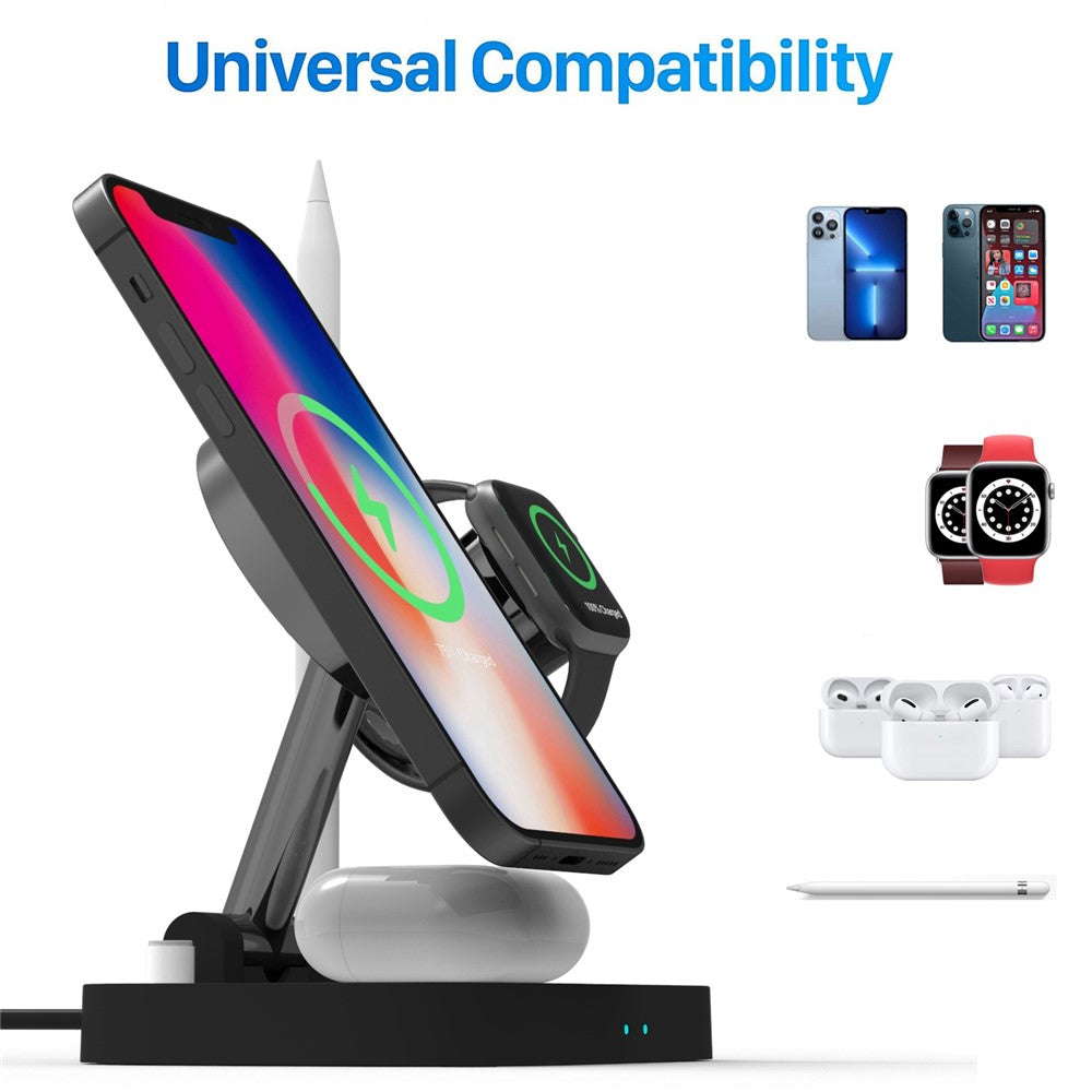 F22 15W 4-i-1 trådløs MagSafe-oplader til iPhone 12 / 13 / 14 / serie / Apple Watch / AirPods Pro / Apple Pencil Bærbar Opladerstander Multifunktionel Sammenfoldelig Opladerdock (CE)