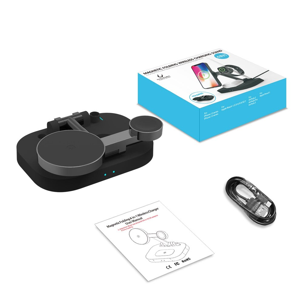 F22 15W 4 in 1 For Magsafe Wireless Charger for iPhone 12 / 13 / 14 / Series / Apple Watch / Airpods Pro / Apple Pencil Portable Charging Stand Multi-function Folding Charging Dock (CE)