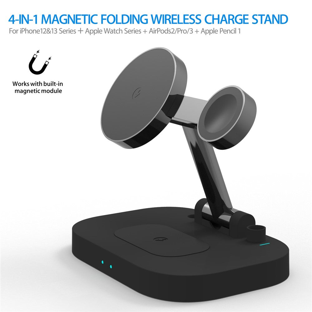 F22 15W 4-i-1 trådløs MagSafe-oplader til iPhone 12 / 13 / 14 / serie / Apple Watch / AirPods Pro / Apple Pencil Bærbar Opladerstander Multifunktionel Sammenfoldelig Opladerdock (CE)