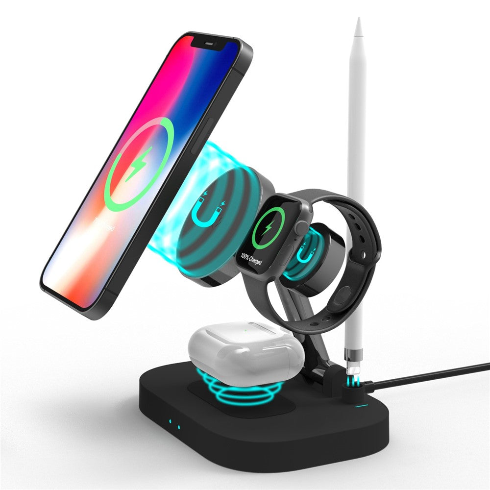 F22 15W 4-i-1 trådløs MagSafe-oplader til iPhone 12 / 13 / 14 / serie / Apple Watch / AirPods Pro / Apple Pencil Bærbar Opladerstander Multifunktionel Sammenfoldelig Opladerdock (CE)