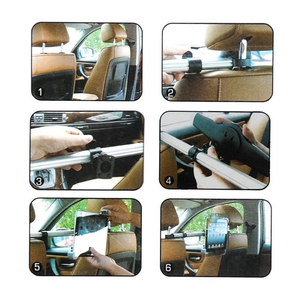 H55-1 Universal 360 Degree Rotating Car Headrest Mount Extendable 2-End Hooks Car Mount Holder for 7-11" Tablets