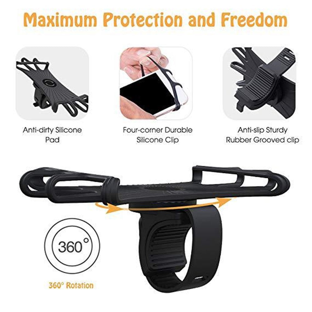 Universal Free Rotating Stretchable Silicone Phone Mount Bicycle Handlebar Cellphone Holder for 4-6 inch Cellphone GPS