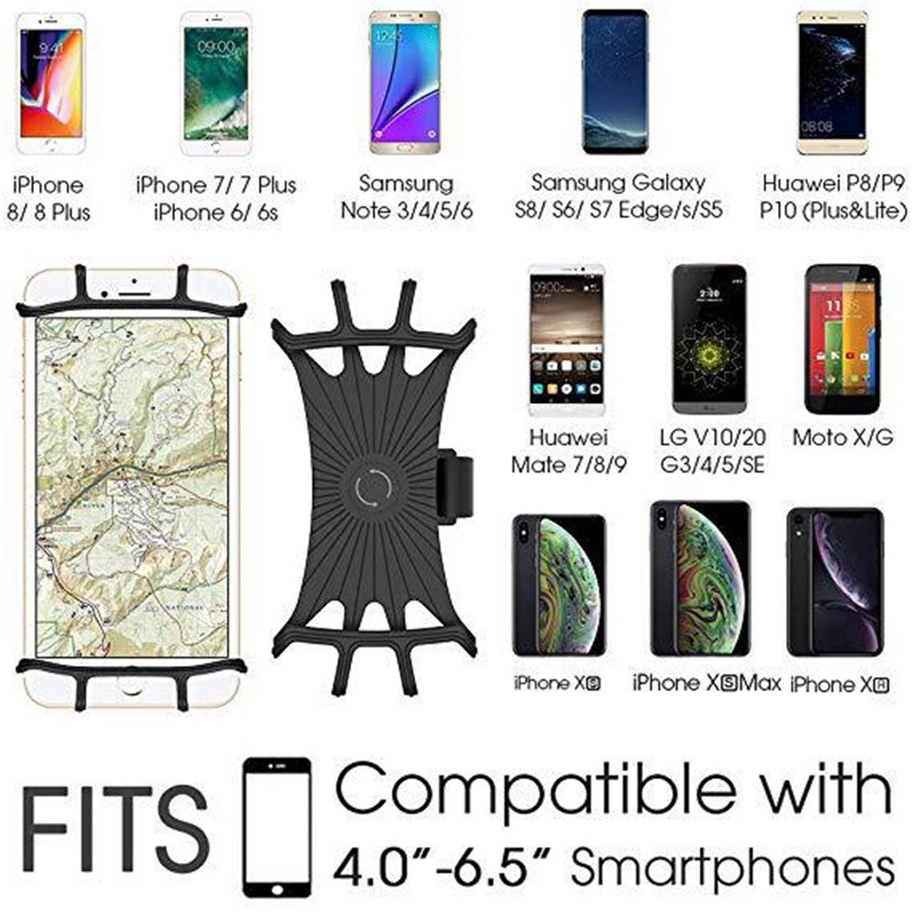 Universal Free Rotating Stretchable Silicone Phone Mount Bicycle Handlebar Cellphone Holder for 4-6 inch Cellphone GPS