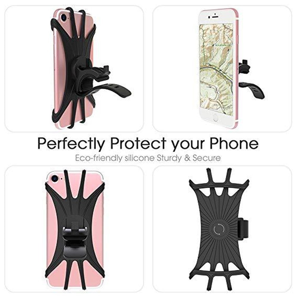 Universal Free Rotating Stretchable Silicone Phone Mount Bicycle Handlebar Cellphone Holder for 4-6 inch Cellphone GPS