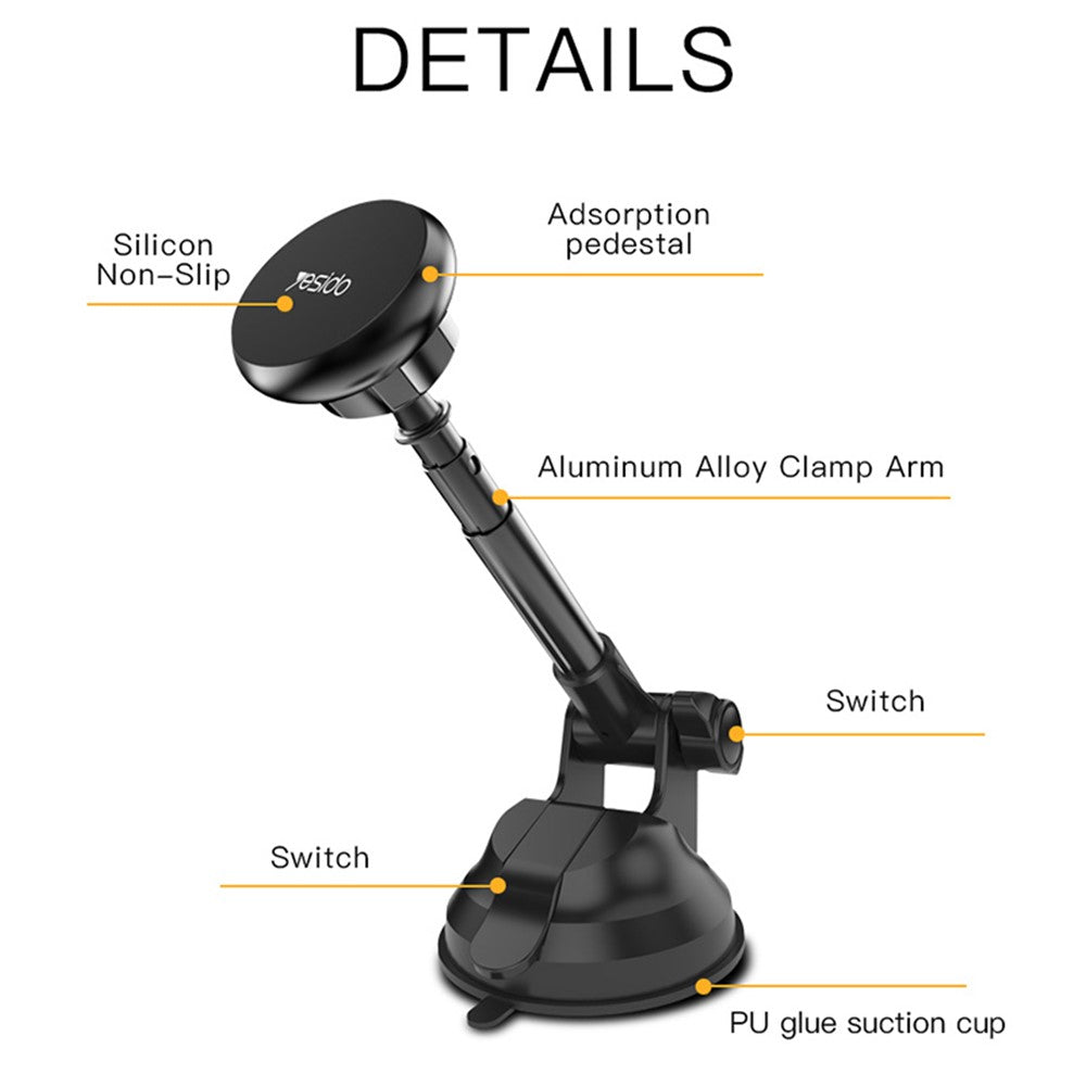 YESIDO C41 Universal Dashboard Suction Cup Magnetic Car Phone Holder Mount for 4-7 inches