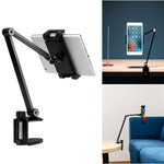 Long Arm Rotating Aluminum Alloy Stand Height/Angle Adjustable Bracket for 4.7-12.9 inch Mobile Phones and Tablets