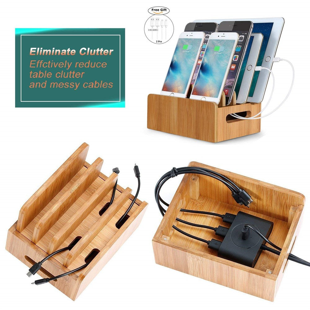DCR-017 Bamboo Wood Desktop Phone Dock Station Charger Holder Cradle Stand Without Charger for iPhone iPad
