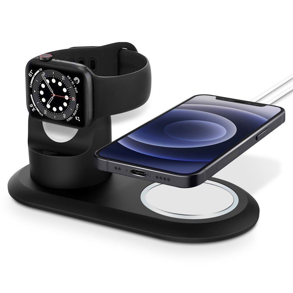 Opladerstativ i silikone med trådløs ladestation til Apple Watch/iPhone 12-serien