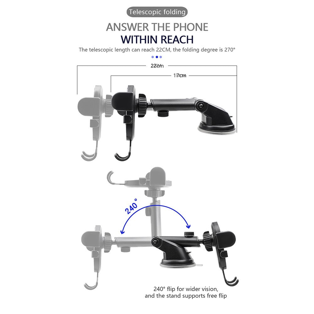 Car Windshield Dashboard Suction Cup Mount Telescopic Gravity Auto Clamp Phone Holder Stand