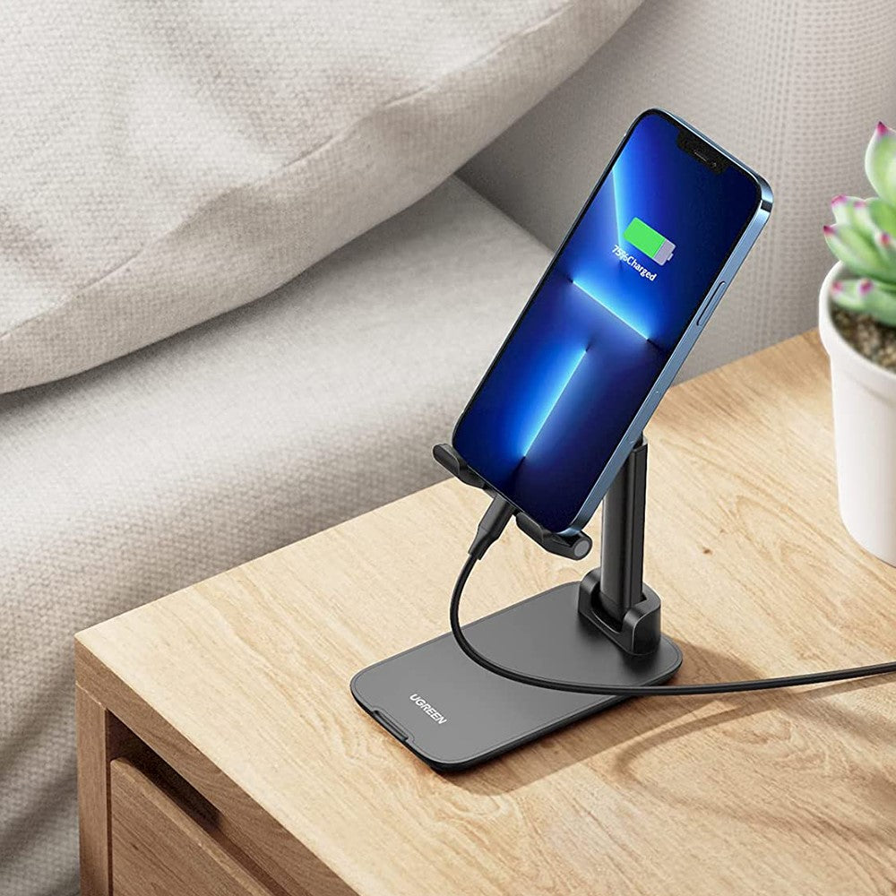 UGREEN 20435 Folding Desk Phone Stand Adjustable Phone Holder for Live Steaming Hands-Free Video Compatible with iPhone 13 Pro Max Galaxy S21 Ultra / S20 FE