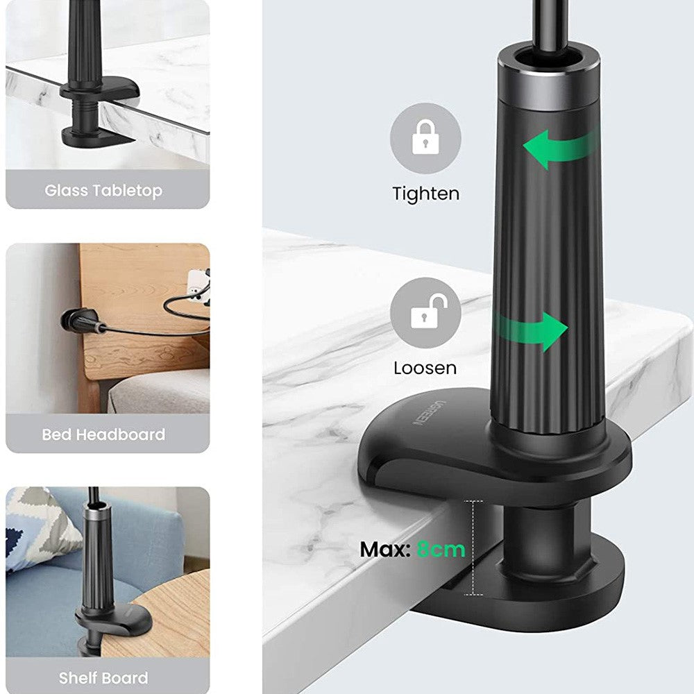 UGREEN For iPhone 13 12 Pro 11 XR Universal Clip-on Bracket Flexible Gooseneck Desktop Phone Stand