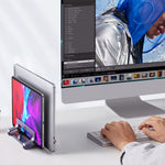 UGREEN 60643 Lodret Skrivebords Laptop Stand Dobbelt Slot Aluminium Tablet Holder til MacBook Air Pro PC Anti-ridse Justerbar Notebook Reol med Silikonepuder