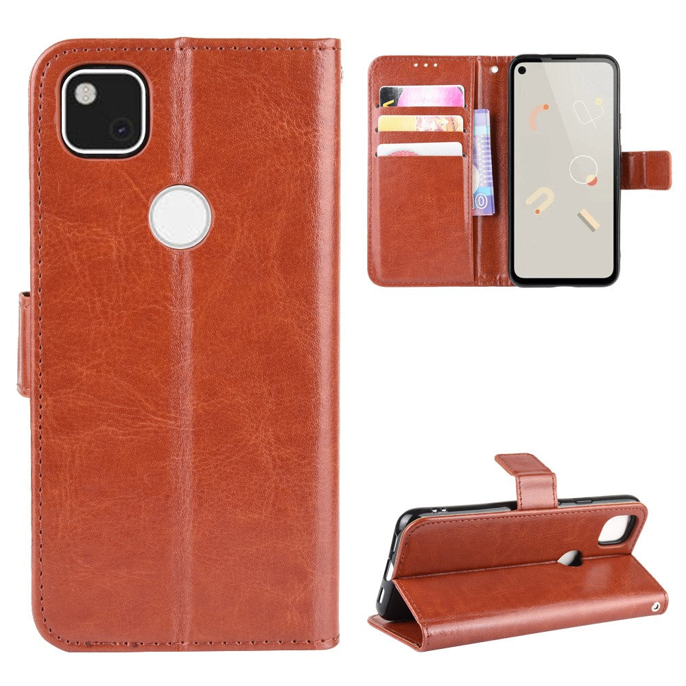Crazy Horse Skin PU Leather Wallet Mobile Phone Shell for Google Pixel 4a 4G