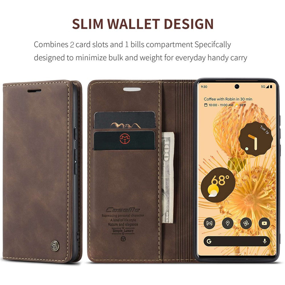 CASEME 013 Series Compatible for Google Pixel 6 Pro Mobile Phone Case Wallet Anti-Drop Magnetic Auto-absorbed PU Leather Flip Phone Cover