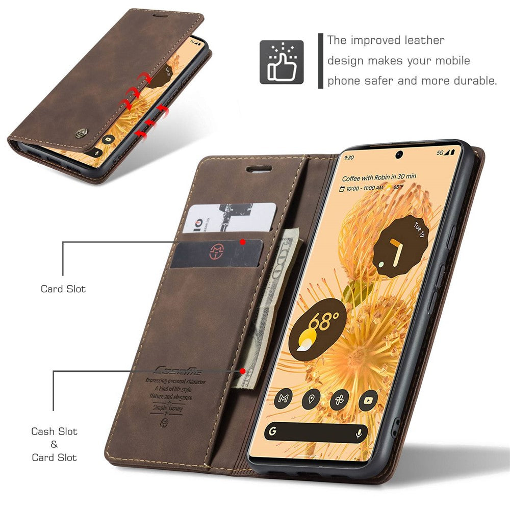 CASEME 013 Series Compatible for Google Pixel 6 Pro Mobile Phone Case Wallet Anti-Drop Magnetic Auto-absorbed PU Leather Flip Phone Cover