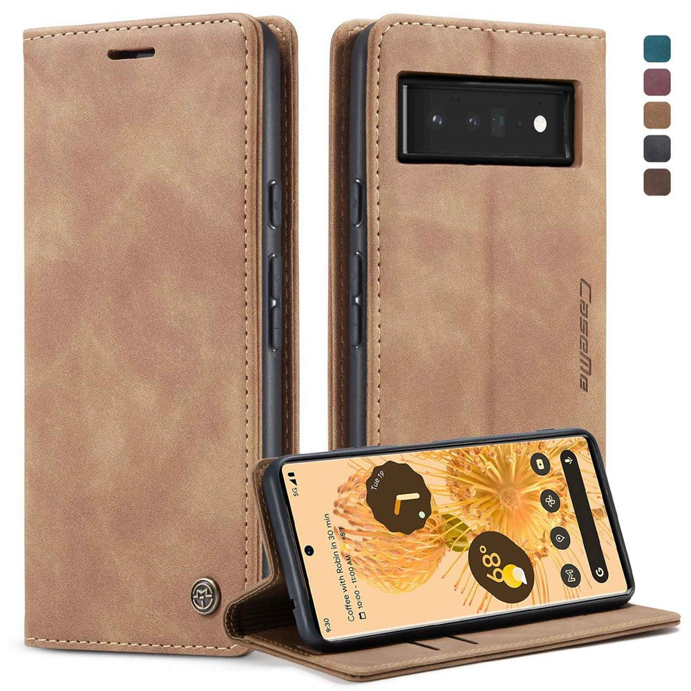 CASEME 013 Series Compatible for Google Pixel 6 Pro Mobile Phone Case Wallet Anti-Drop Magnetic Auto-absorbed PU Leather Flip Phone Cover