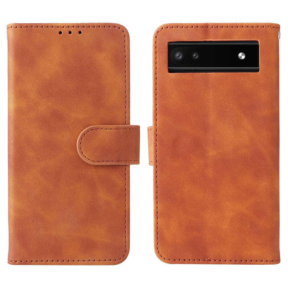 Comfortable Skin-touch Feeling Anti-scratch PU Leather Stand Phone Cover Wallet Case for Google Pixel 6a