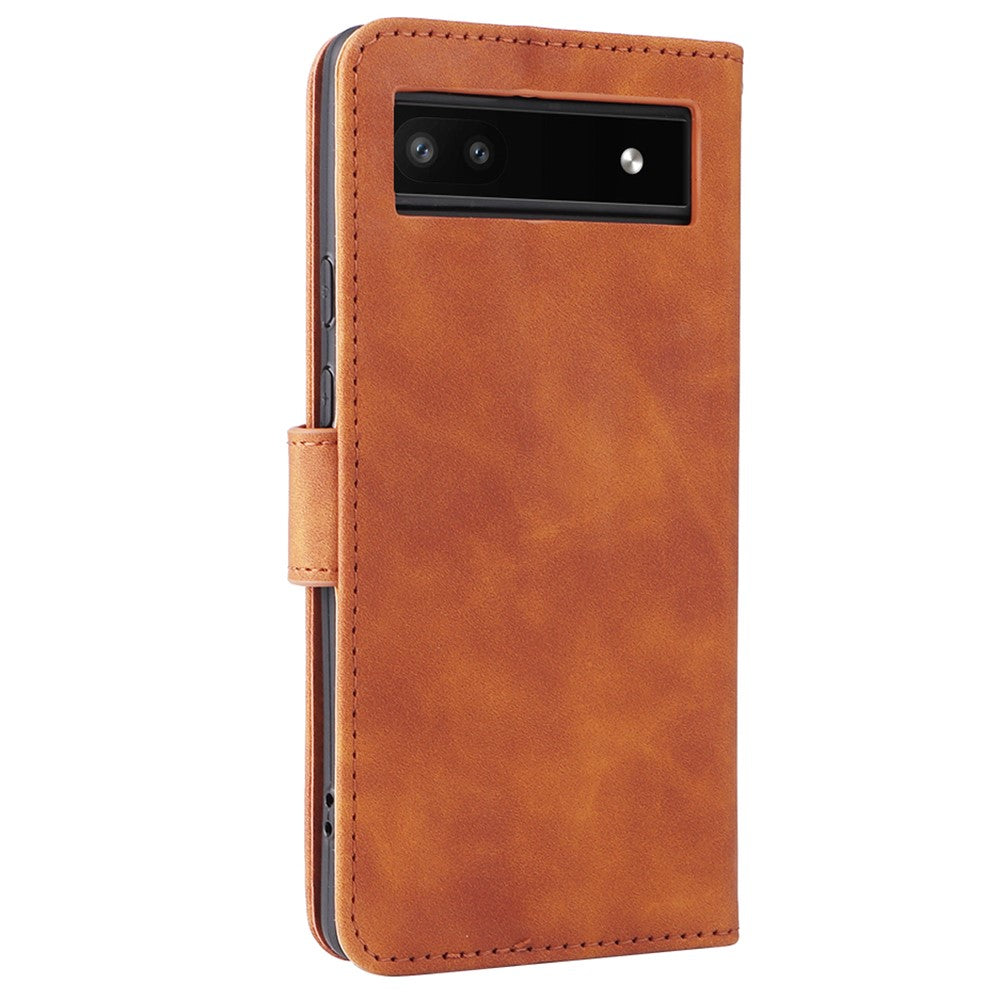 Comfortable Skin-touch Feeling Anti-scratch PU Leather Stand Phone Cover Wallet Case for Google Pixel 6a