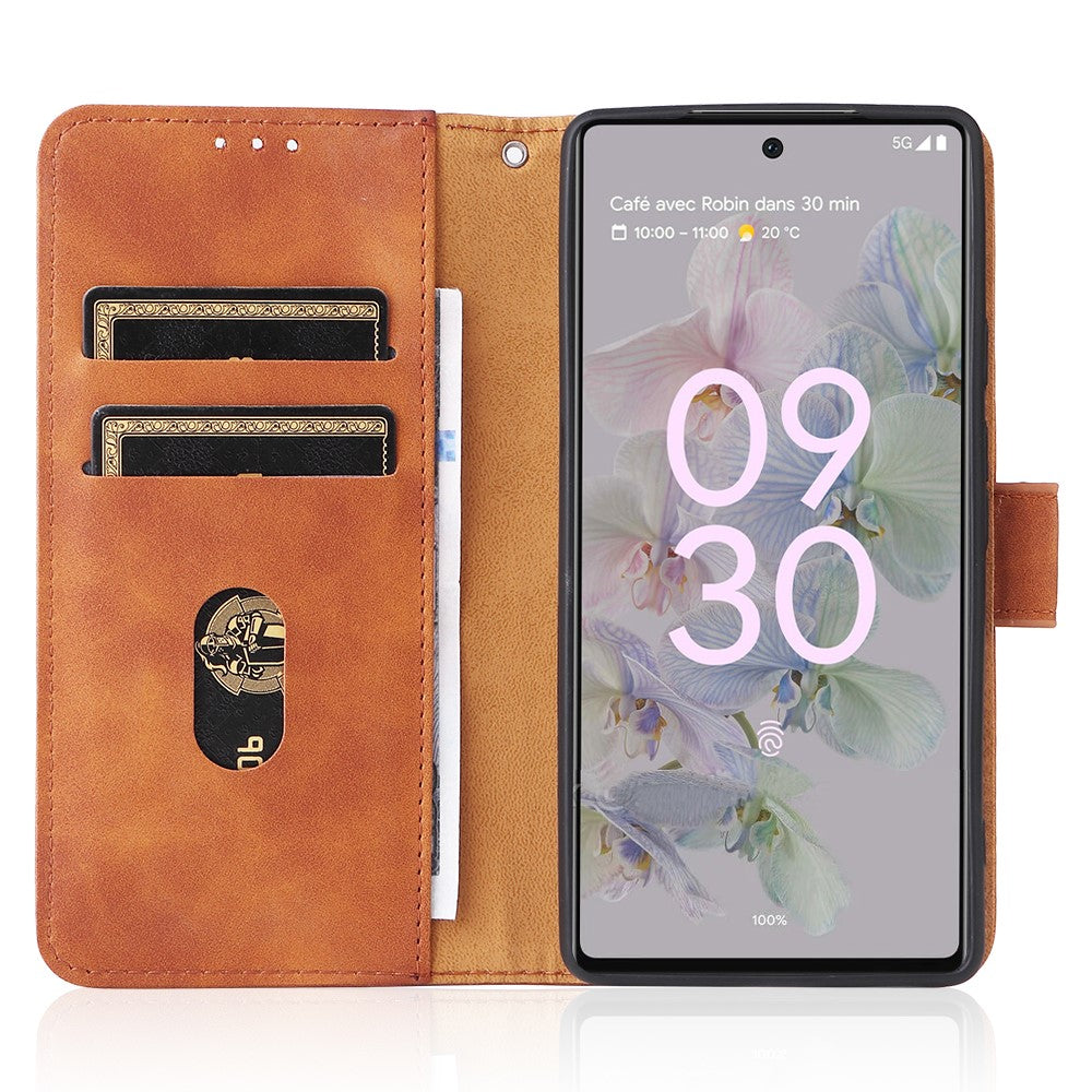 Comfortable Skin-touch Feeling Anti-scratch PU Leather Stand Phone Cover Wallet Case for Google Pixel 6a