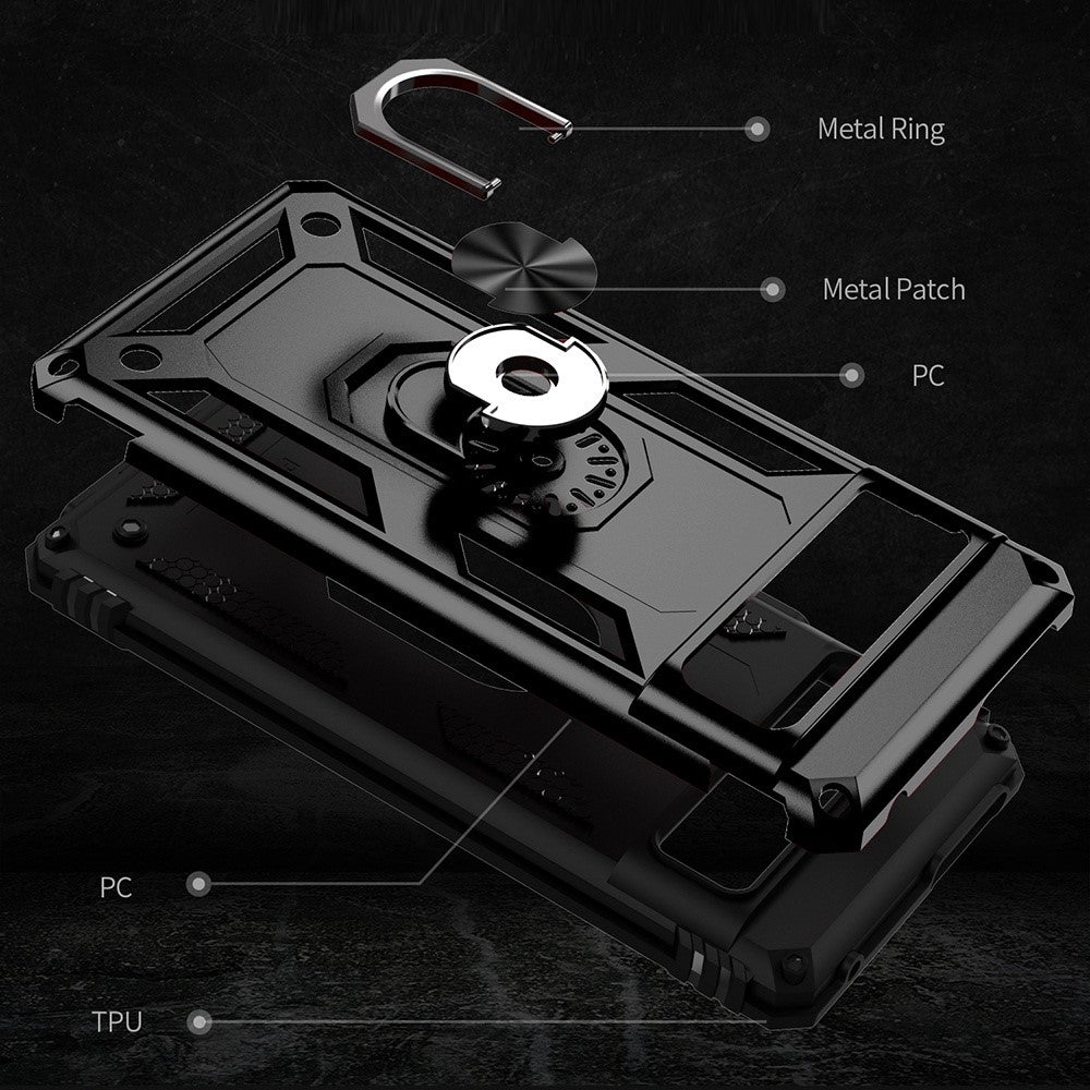 For Google Pixel 7 5G Military Grade Shockproof Anti-Scratch Ring Kickstand PC + TPU Hybrid Phone Case Protector