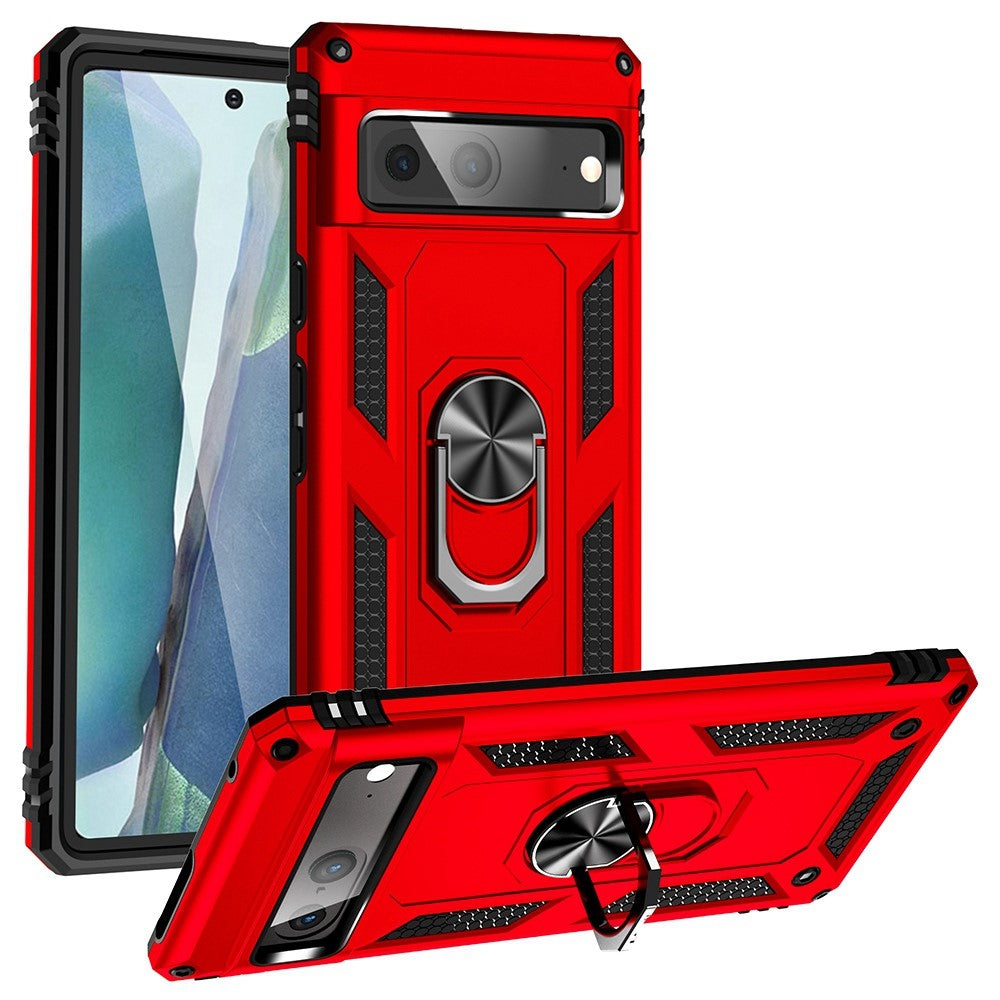 For Google Pixel 7 5G Military Grade Shockproof Anti-Scratch Ring Kickstand PC + TPU Hybrid Phone Case Protector