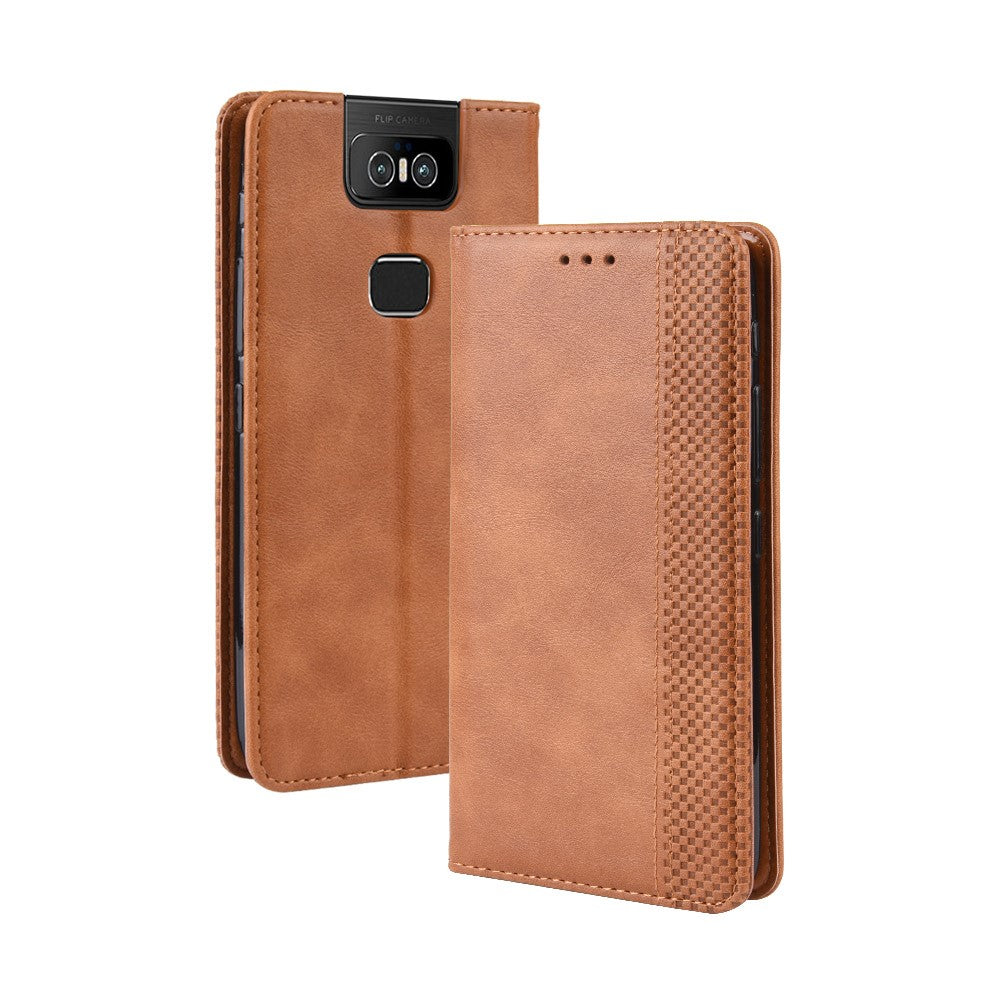 Plånboksfodral i PU-läder i vintagestil för Asus Zenfone 6 ZS630KL/Zenfone 6z/Zenfone 6 2019