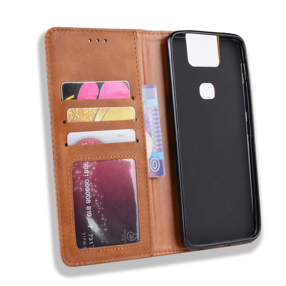 Plånboksfodral i PU-läder i vintagestil för Asus Zenfone 6 ZS630KL/Zenfone 6z/Zenfone 6 2019