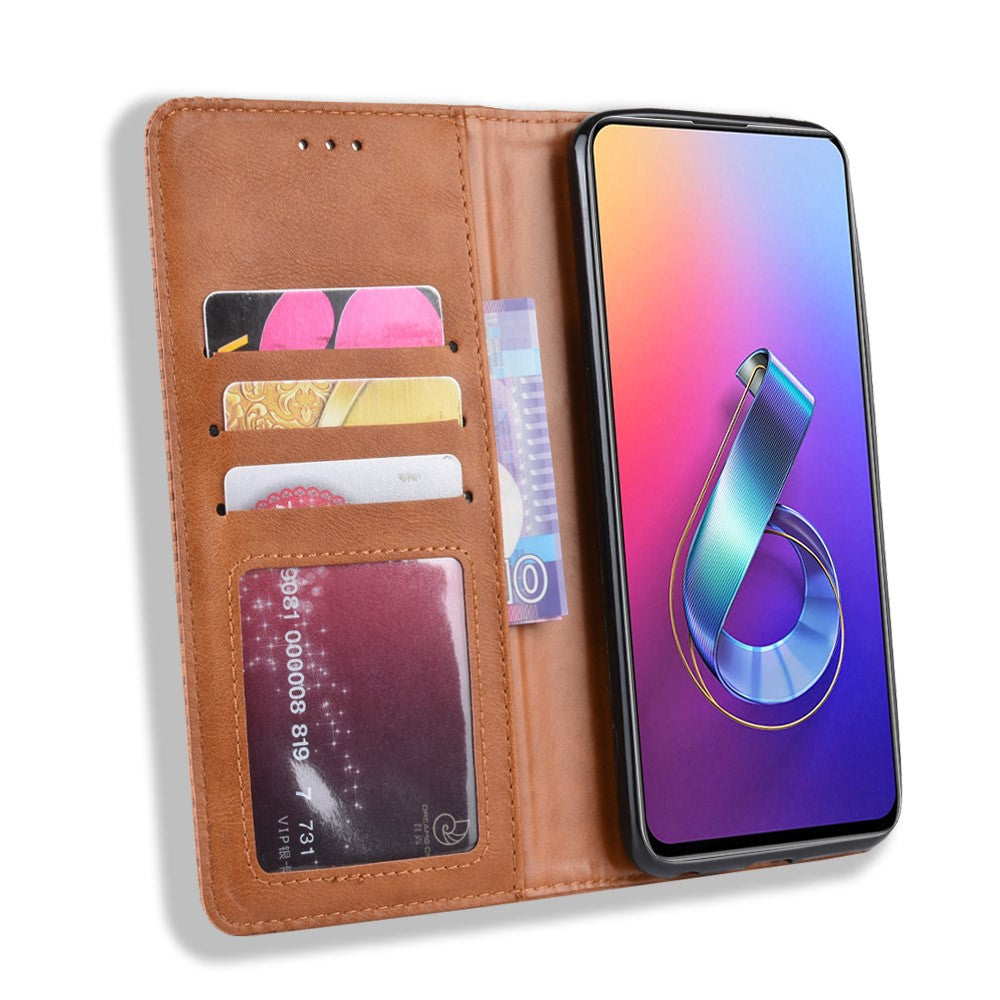 Plånboksfodral i PU-läder i vintagestil för Asus Zenfone 6 ZS630KL/Zenfone 6z/Zenfone 6 2019