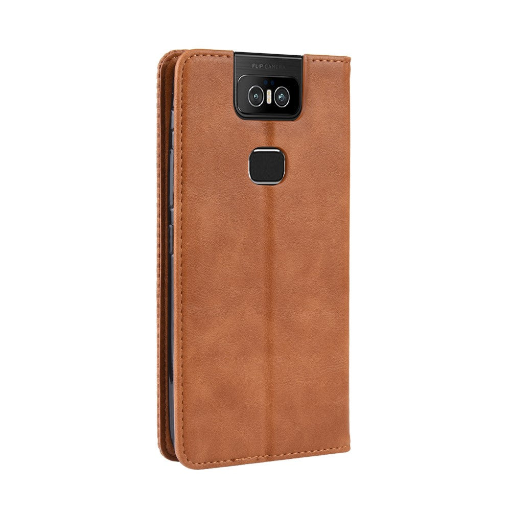 Plånboksfodral i PU-läder i vintagestil för Asus Zenfone 6 ZS630KL/Zenfone 6z/Zenfone 6 2019