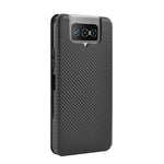 Självabsorberande läderfodral med stativ och kolfibertextur och kortplats för Asus Zenfone 7 ZS670KS/7 Pro ZS671KS