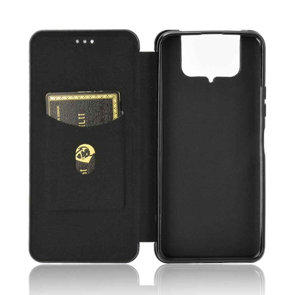 Självabsorberande läderfodral med stativ och kolfibertextur och kortplats för Asus Zenfone 7 ZS670KS/7 Pro ZS671KS