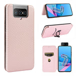 Självabsorberande läderfodral med stativ och kolfibertextur och kortplats för Asus Zenfone 7 ZS670KS/7 Pro ZS671KS