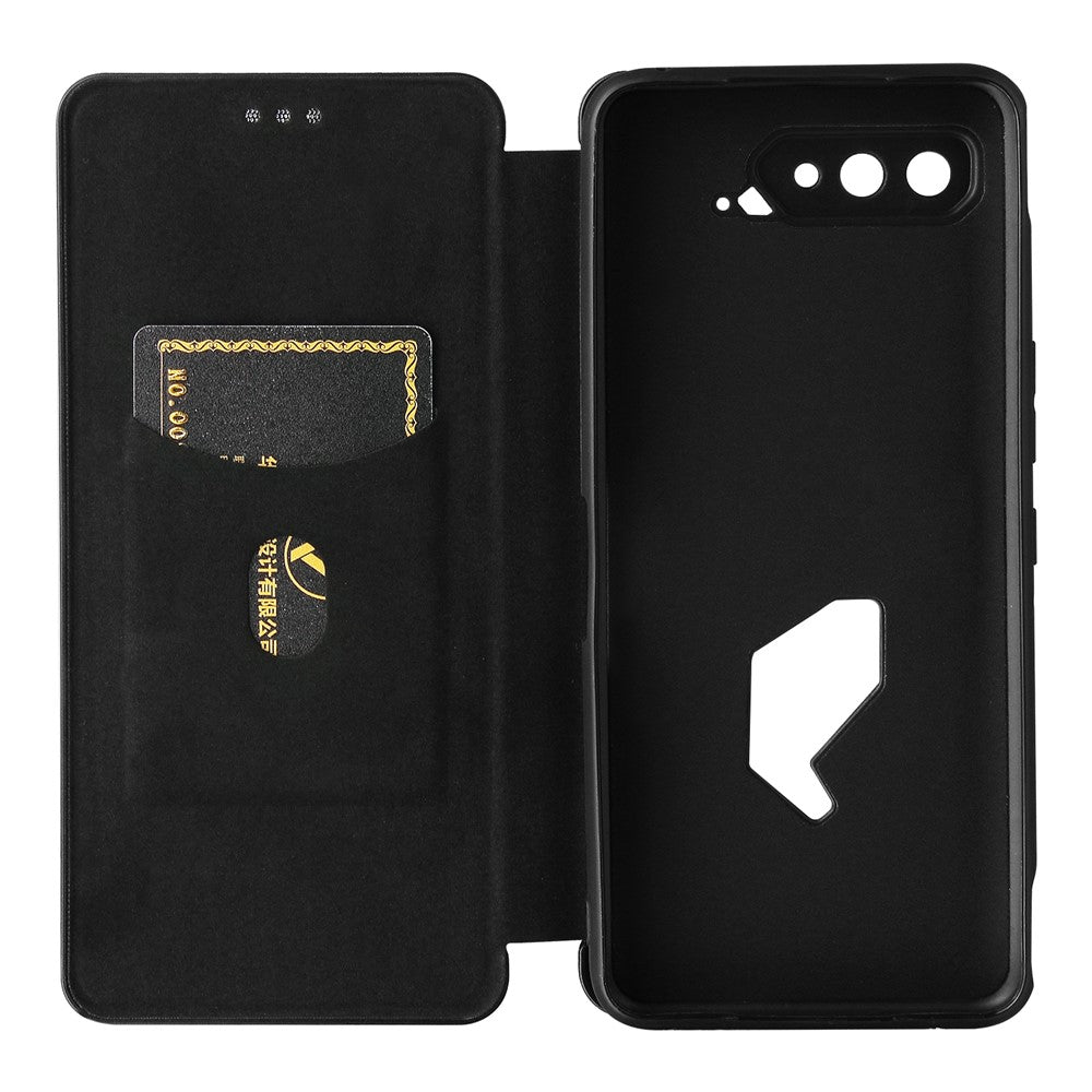 Mobiltelefonstativ cover med kulfibertekstur til Asus ROG Phone 5, automatisk absorberende lædercover