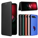 Mobiltelefonstativ cover med kulfibertekstur til Asus ROG Phone 5, automatisk absorberende lædercover