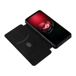 Mobiltelefonstativ cover med kulfibertekstur til Asus ROG Phone 5, automatisk absorberende lædercover
