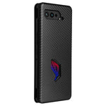 Mobiltelefonstativ cover med kulfibertekstur til Asus ROG Phone 5, automatisk absorberende lædercover