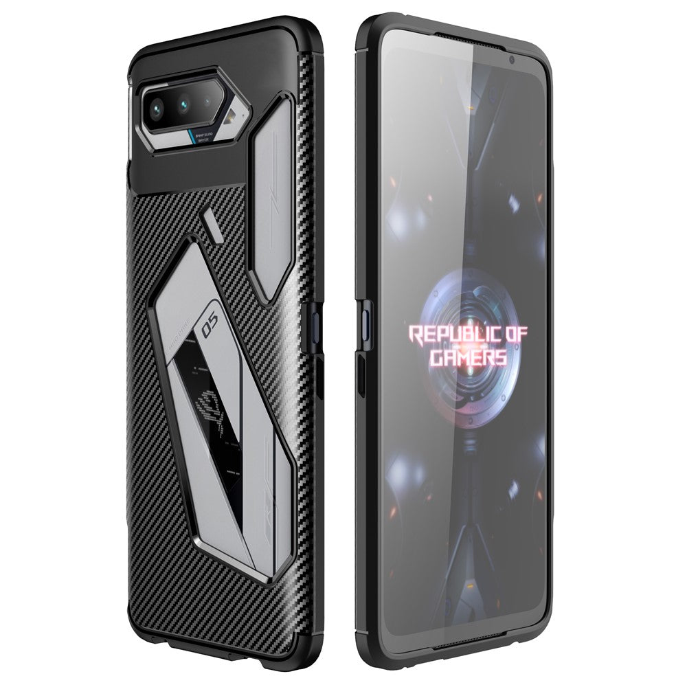 Carbon Fiber Texture Precise Cut-Out Well-Protected TPU Phone Protector Cover for Asus ROG Phone 5