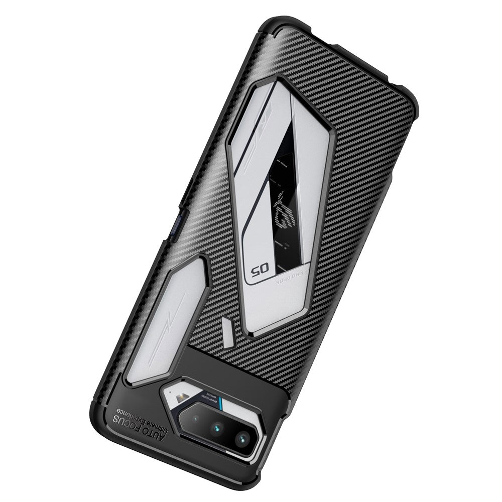 Carbon Fiber Texture Precise Cut-Out Well-Protected TPU Phone Protector Cover for Asus ROG Phone 5