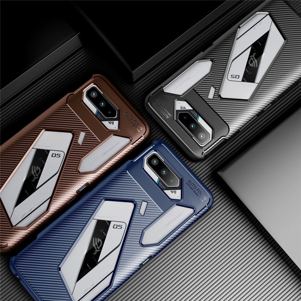 Carbon Fiber Texture Precise Cut-Out Well-Protected TPU Phone Protector Cover for Asus ROG Phone 5