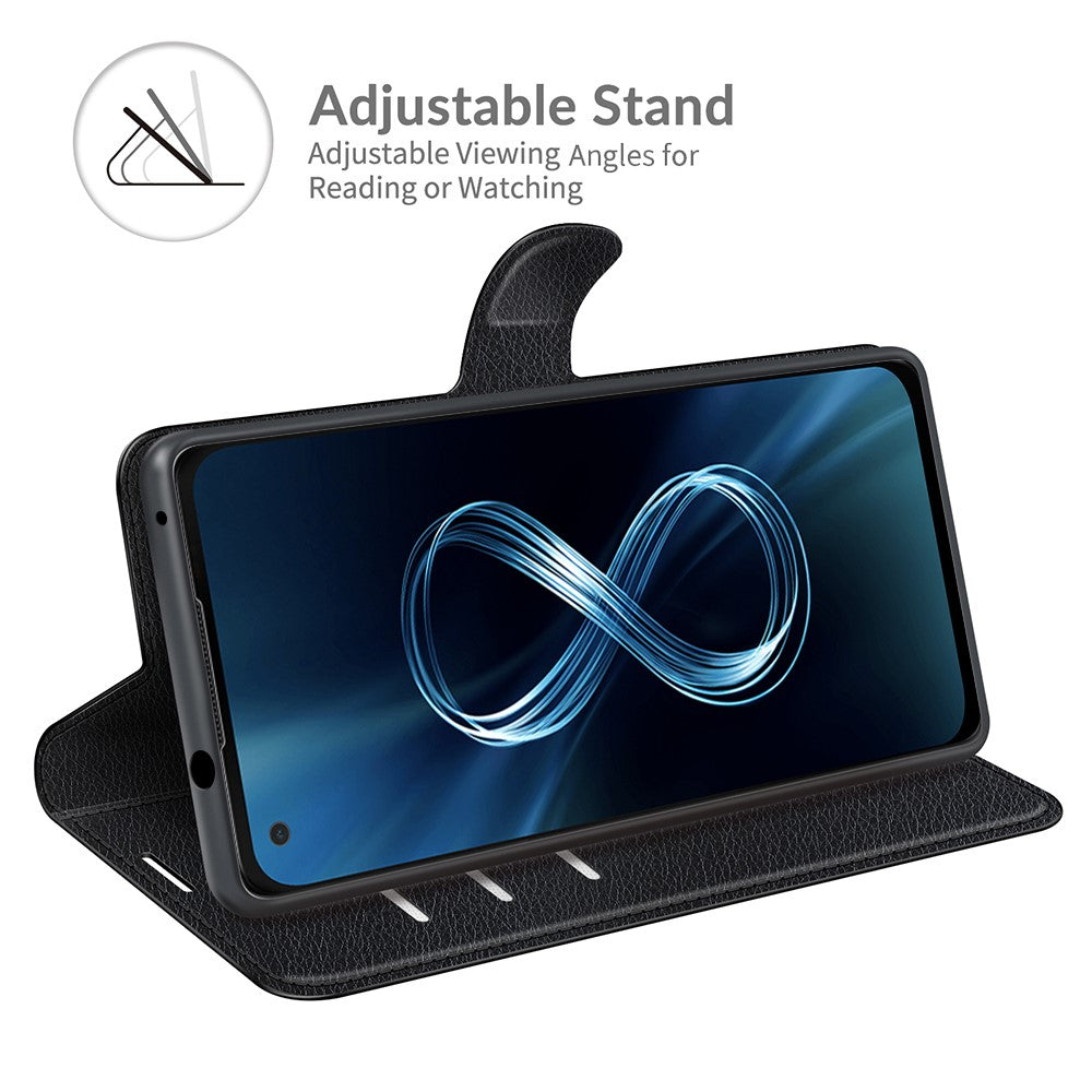 Kortholder Litchi Læderetui til Asus Zenfone 8 ZS590KS Mobiltelefon Stand Cover