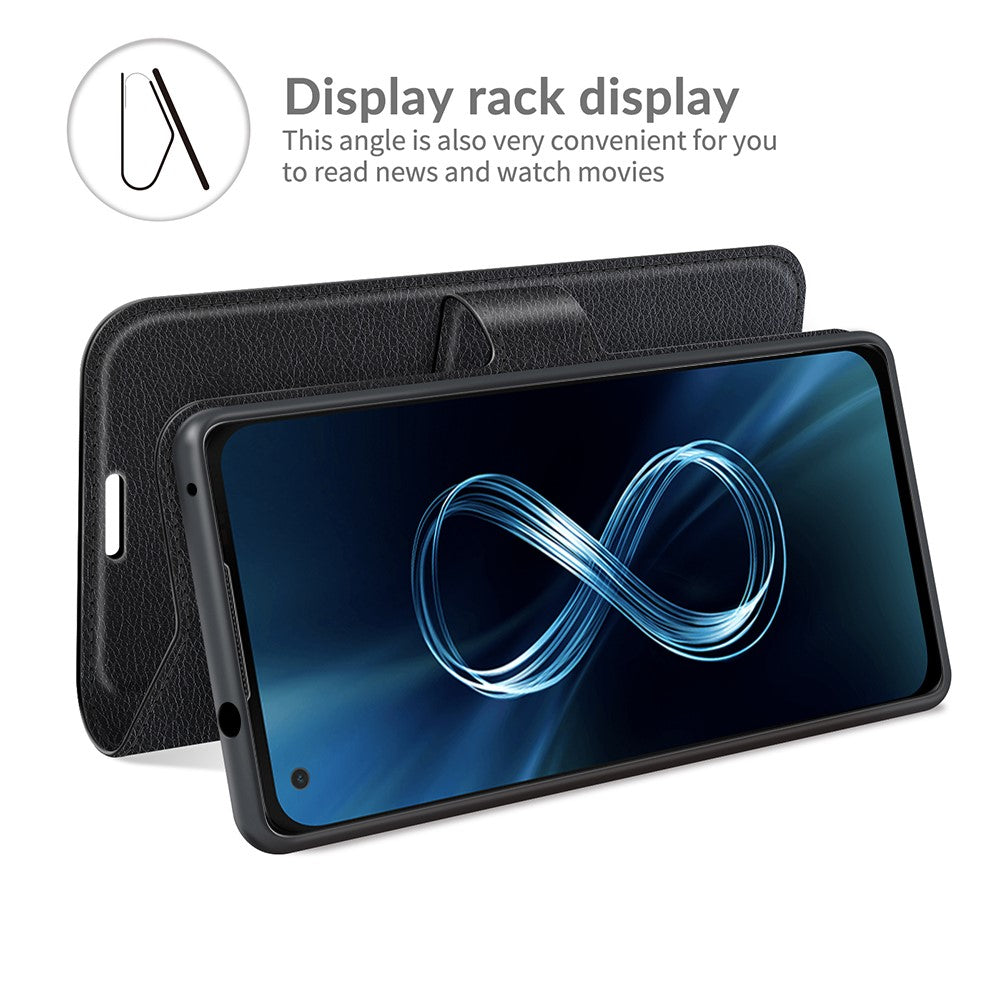 Kortholder Litchi Læderetui til Asus Zenfone 8 ZS590KS Mobiltelefon Stand Cover