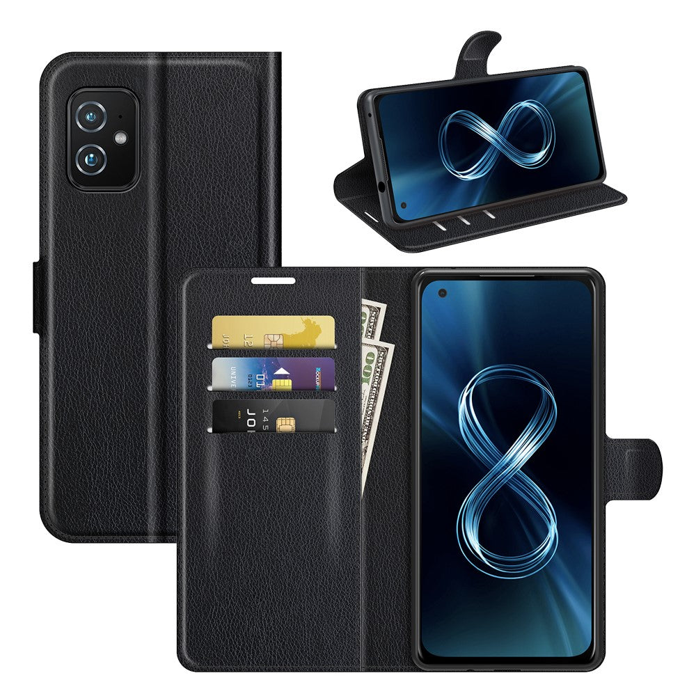 Kortholder Litchi Læderetui til Asus Zenfone 8 ZS590KS Mobiltelefon Stand Cover