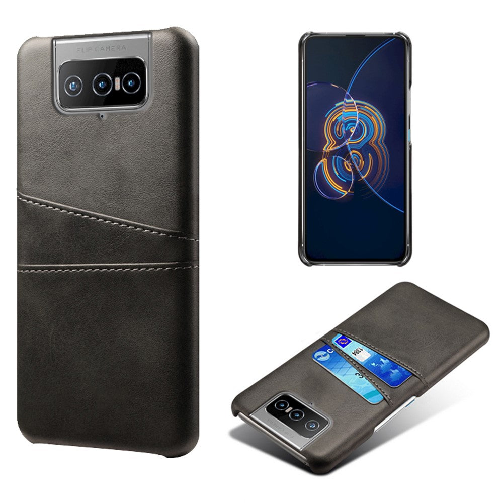 Læderbelagt PC-cover Mobiltelefon Beskyttelsesetui med Dobbelt Kortlomme til Asus Zenfone 8 Flip