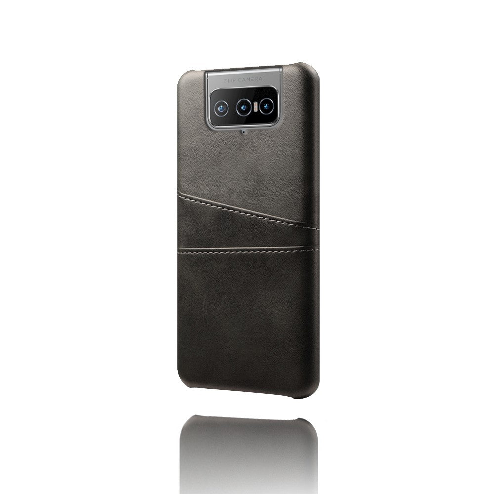 Læderbelagt PC-cover Mobiltelefon Beskyttelsesetui med Dobbelt Kortlomme til Asus Zenfone 8 Flip