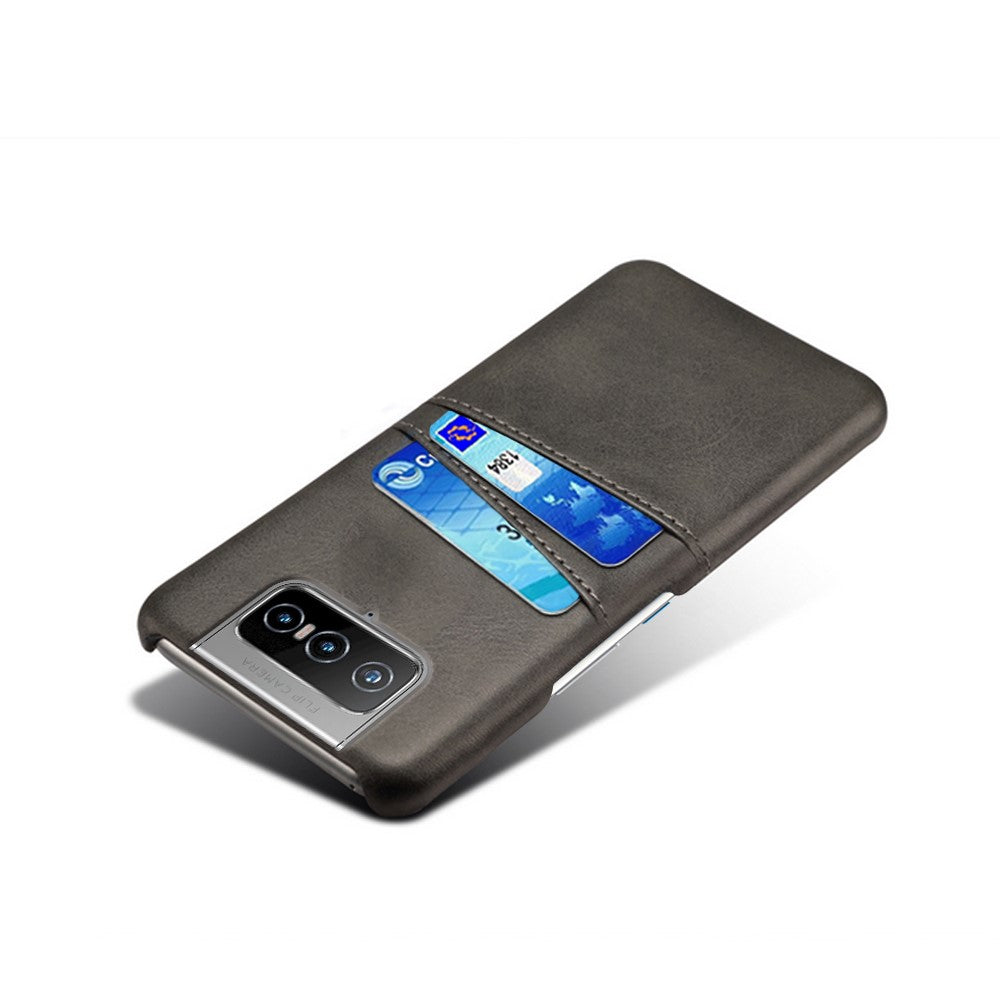 Læderbelagt PC-cover Mobiltelefon Beskyttelsesetui med Dobbelt Kortlomme til Asus Zenfone 8 Flip