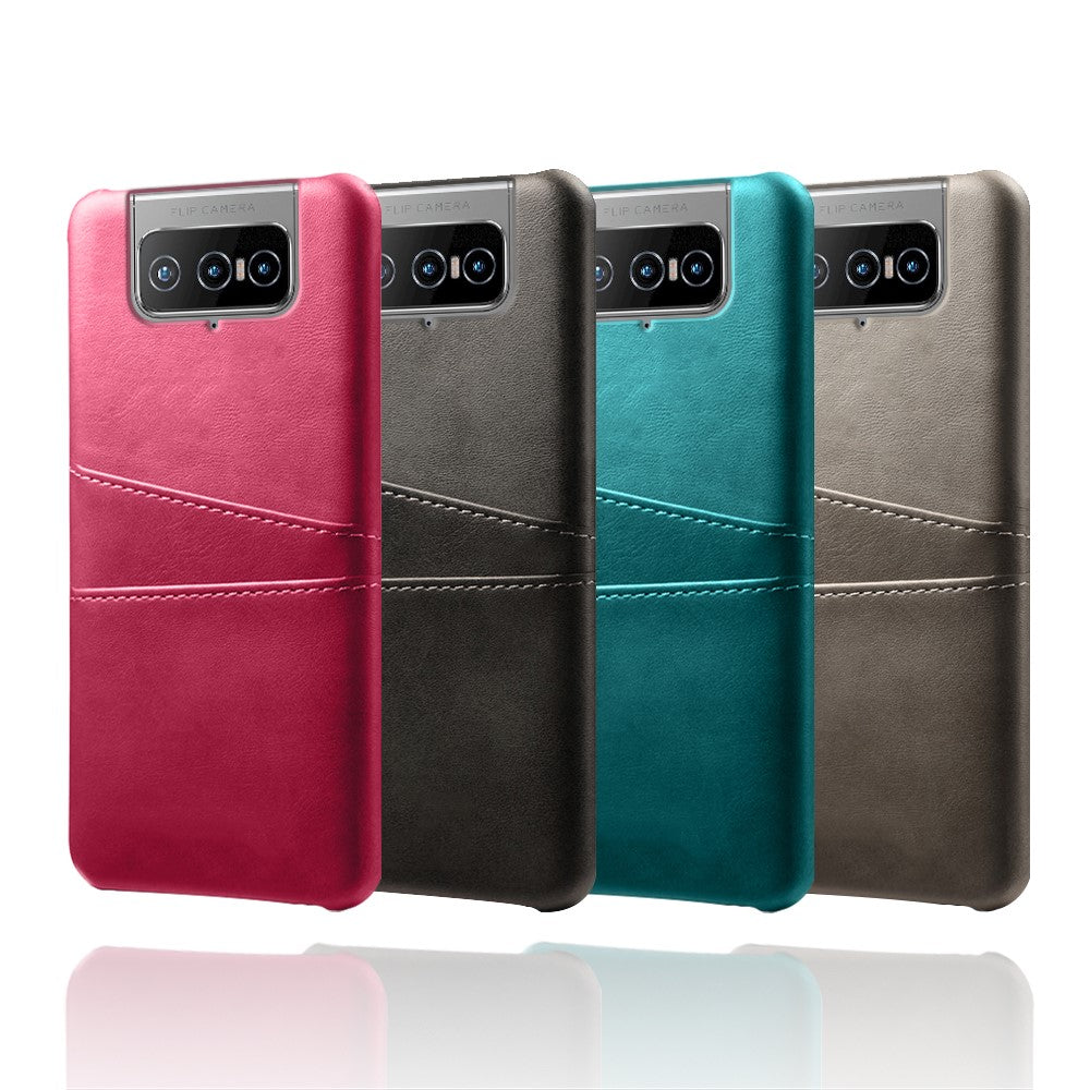 Læderbelagt PC-cover Mobiltelefon Beskyttelsesetui med Dobbelt Kortlomme til Asus Zenfone 8 Flip